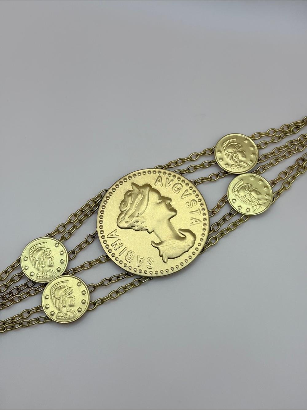 Bold Gold Tone Sabina Augusta Costume Coin Statement Bracelet